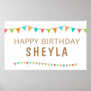 Fun Colourful Bunting Flags Happy Birthday party Poster