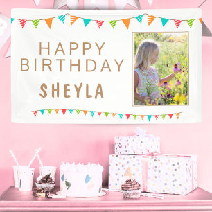 Fun Colourful Bunting Flags Photo Birthday Banner