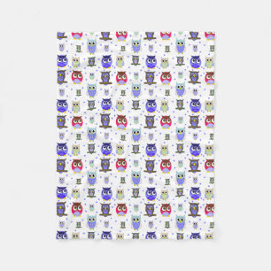 Fun Colourful Cartoon Owls Fleece Blanket