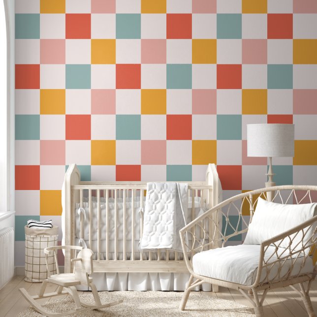 Fun Colourful Chequerboard Pattern Wallpaper (Kids)