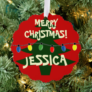 Fun colourful Christmas tree light bulbs paper Ornament Card