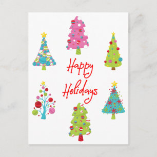 Fun Colourful Christmas Trees Happy Holidays Postcard