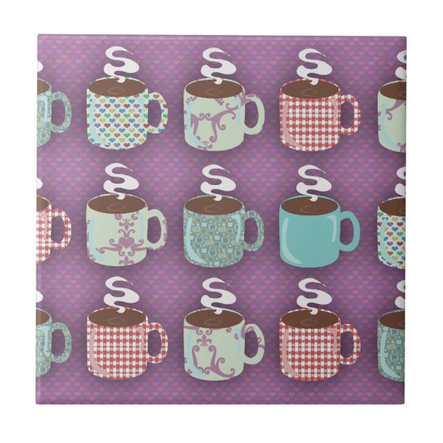 Fun Colourful Coffee Cups Illustrated Pattern Tile (Front)