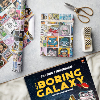 Fun Colourful Comic Characters Cartoon Grid Patter Wrapping Paper