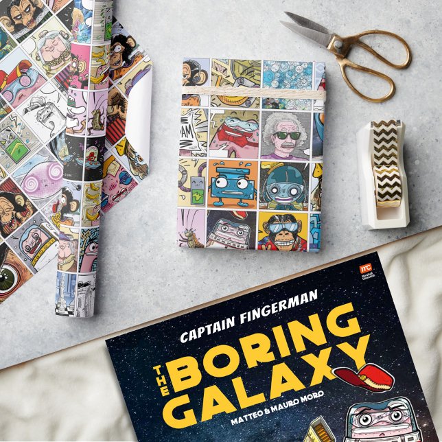 Fun Colourful Comic Characters Cartoon Grid Patter Wrapping Paper (Comic Colorful Fun Characters Grid Pattern Party Wrapping Paper)