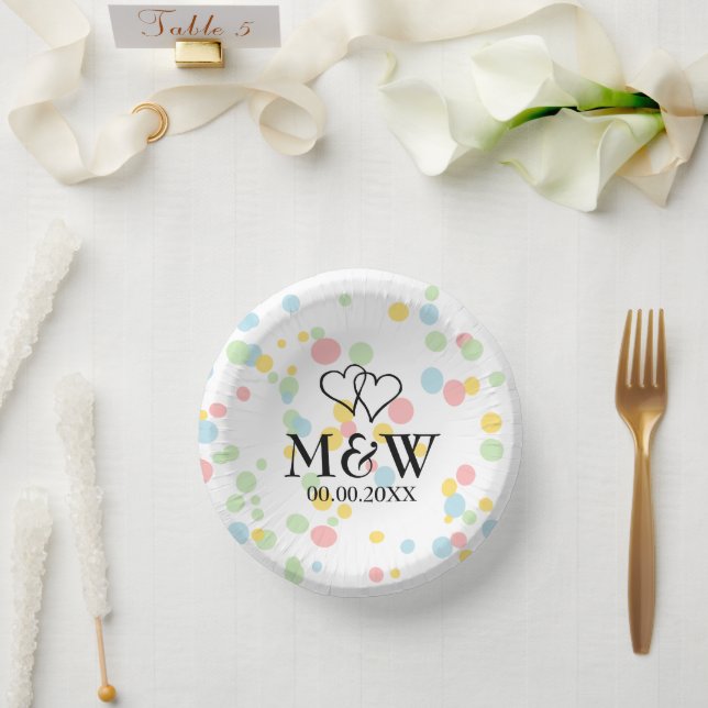 Fun colourful confetti dots paper bowls for weddin plate (Wedding)