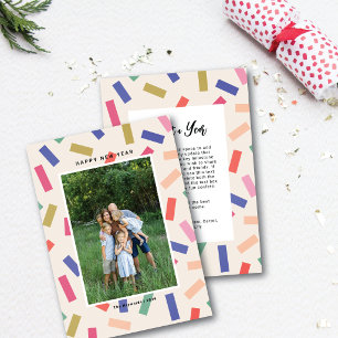 Fun Colourful Confetti Happy New Year One Photo Holiday Card