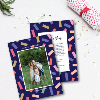 Fun Colourful Confetti Happy New Year One Photo Holiday Card