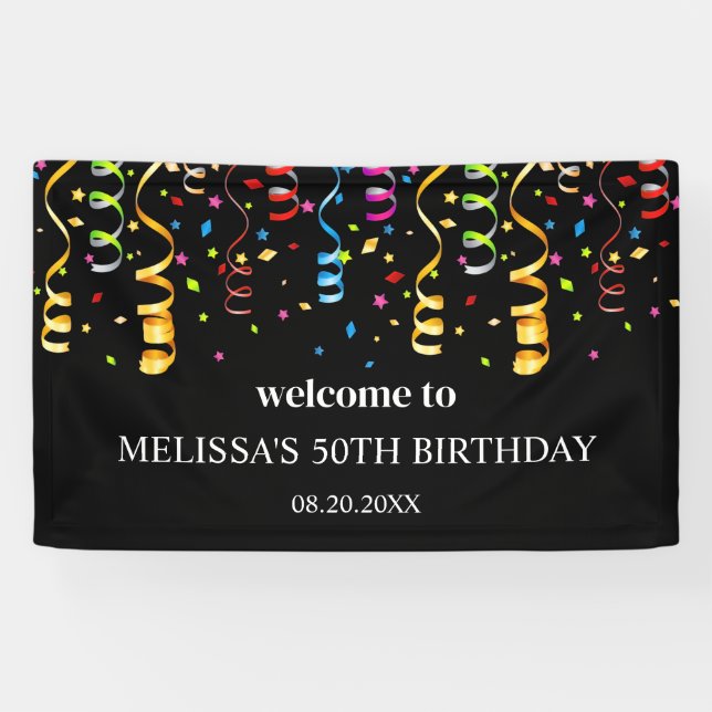 Fun Colourful Confetti Ribbon Birthday Welcome Banner (Horizontal)