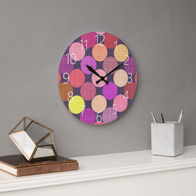 Fun Colourful Contemporary Polka Dots Art Pattern Large Clock (Office)