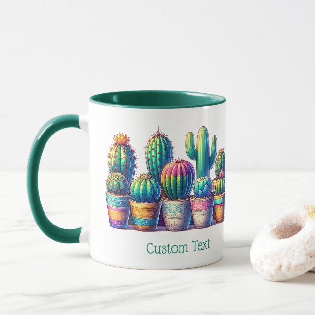 Fun Colourful Custom Cactus Mug (With Donut)