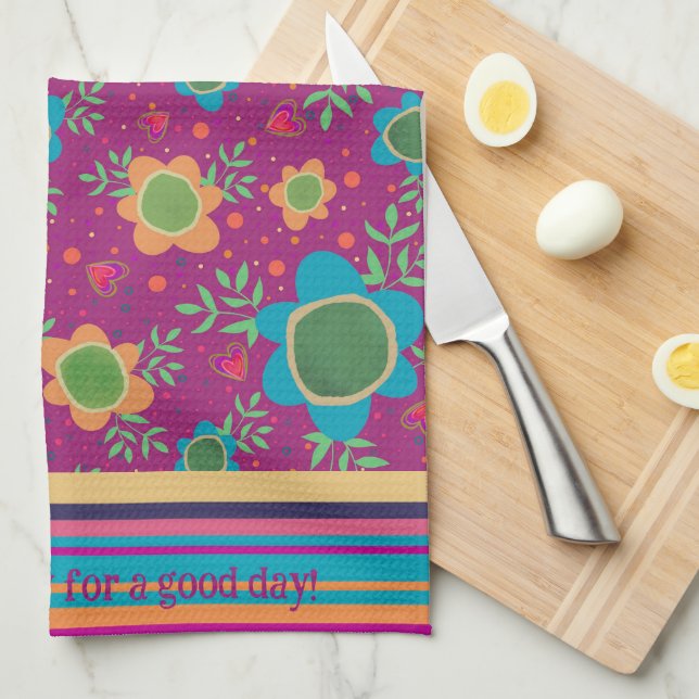 Fun Colourful Customized Quote Floral  Kitchen Towel (Quarter Fold)