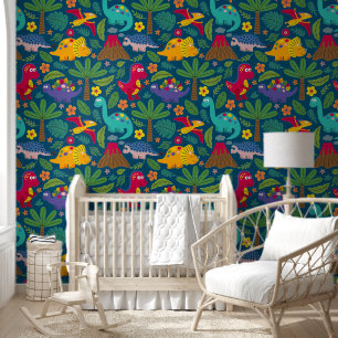 Fun Colourful Dinosaur Pattern Wallpaper
