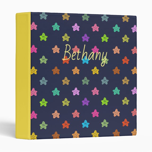 Fun Colourful Doodle Stars on Blue Personalised Binder (Front/Spine)