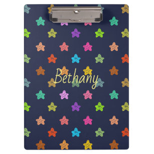 Fun Colourful Doodle Stars on Blue Personalised Clipboard