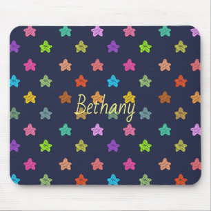 Fun Colourful Doodle Stars on Blue Personalised Mouse Pad