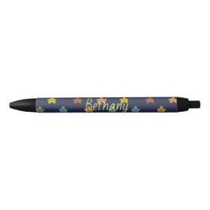 Fun Colourful Doodle Stars on Blue Personalized Black Ink Pen