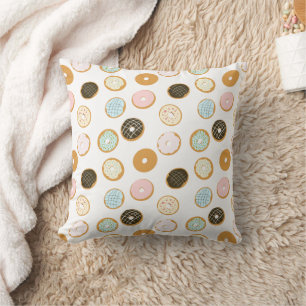 Fun Colourful Doughnuts with Frosting Throw Pillow