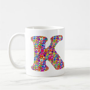 Fun Colourful Dynamic Heart Filled K Monogram Coffee Mug