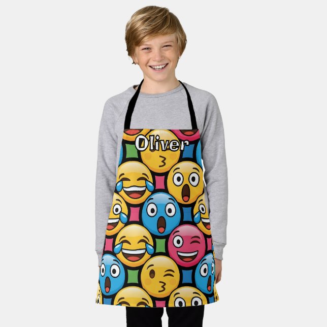 Fun Colourful Emoji Faces Apron (Worn)