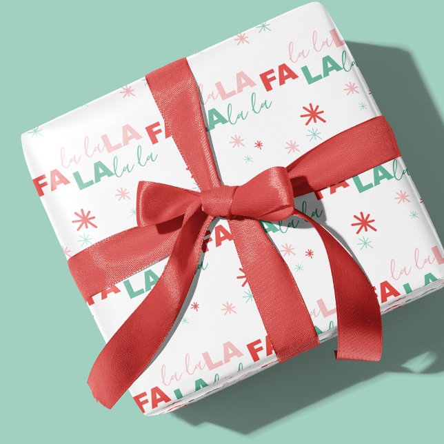 Fun Colourful Fa La La Typographic Pattern White Wrapping Paper (Fun Colorful Fa La La Typographic Pattern Wrapping Paper Sheets)