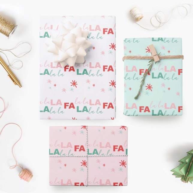 Fun Colourful Fa La La Typographic Pattern Wrapping Paper Sheet (Fun Colorful Fa La La Typographic Pattern Wrapping Paper Sheets)