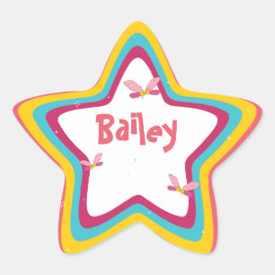 Fun Colourful Fairy Wings Funky Retro Candy Stripe Star Sticker