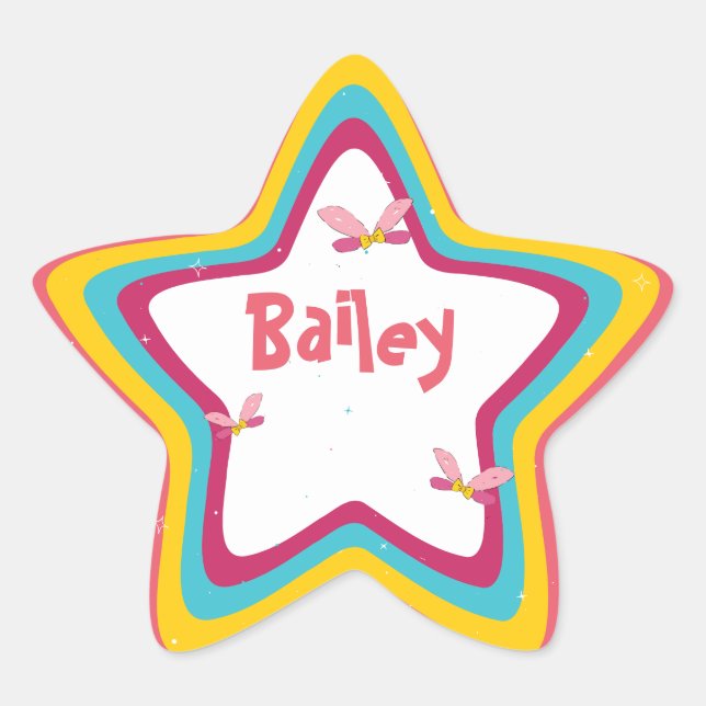 Fun Colourful Fairy Wings Funky Retro Candy Stripe Star Sticker (Front)