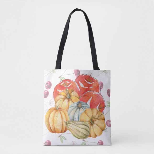 Fun Colourful Fall Season Pumpkin Apples Tote Bag (Front)