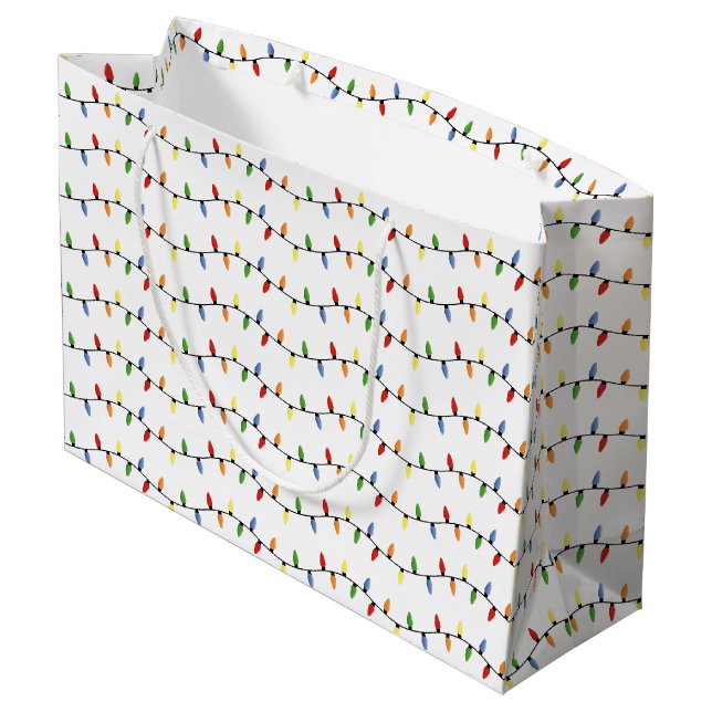 Fun Colourful Festive Holiday Tree Lights Pattern Large Gift Bag (Back Angled)