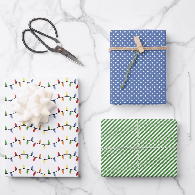 Fun Colourful Festive Party String Lights Pattern Wrapping Paper Sheet (Front)