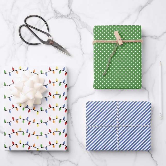 Fun Colourful Festive Party String Lights Pattern Wrapping Paper Sheet (Front)