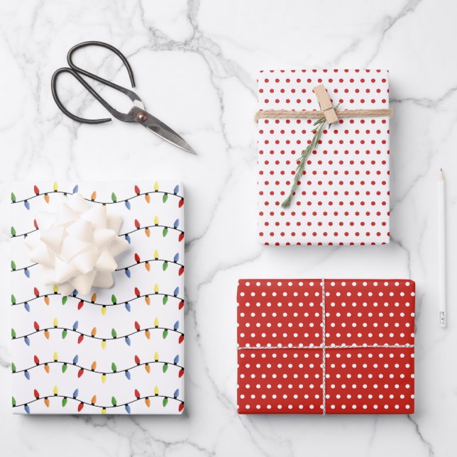 Fun Colourful Festive Party String Lights Pattern Wrapping Paper Sheet (Front)