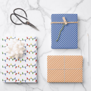 Fun Colourful Festive Party String Lights Pattern Wrapping Paper Sheet