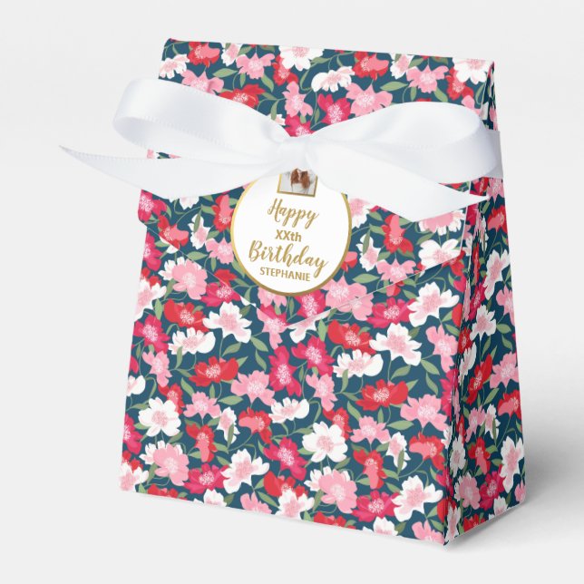 Fun, Colourful Floral, Custom Photo, Birthday Part Favor Box (Front Side)