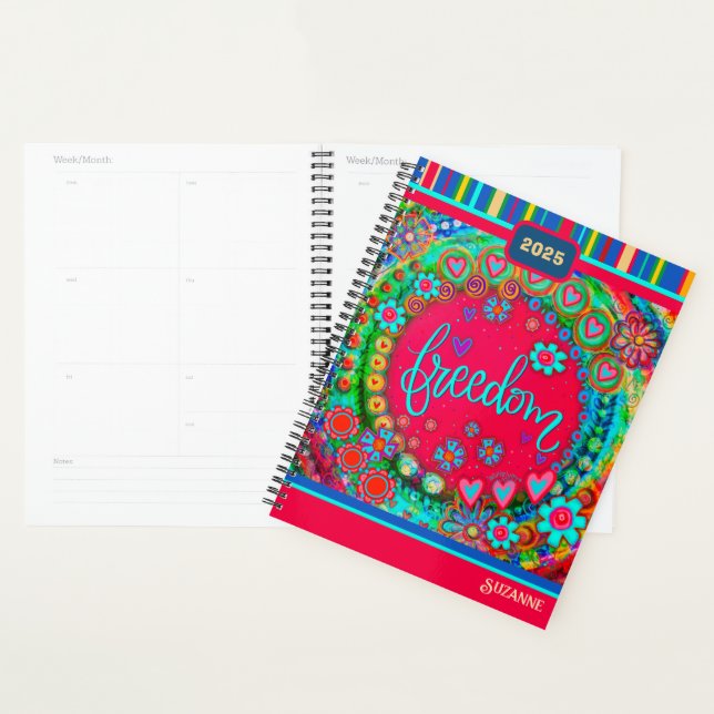Fun Colourful Floral Hearts Freedom Name Date Planner (Display)