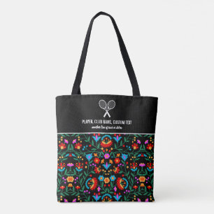 Fun Colourful Floral Print Custom Tennis Rackets Tote Bag