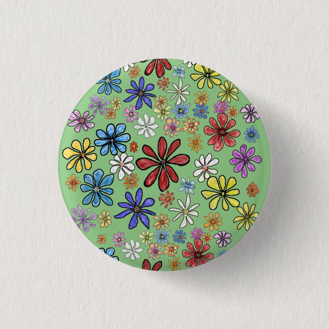 Fun Colourful Flowers 1 Inch Round Button (Front)