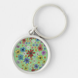 Fun Colourful Flowers Sticker Keychain