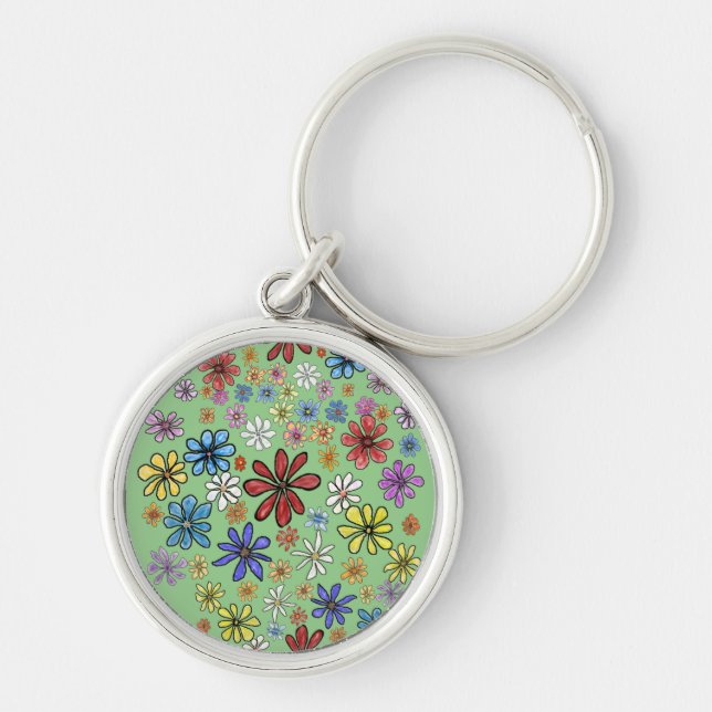 Fun Colourful Flowers Sticker Keychain (Front)
