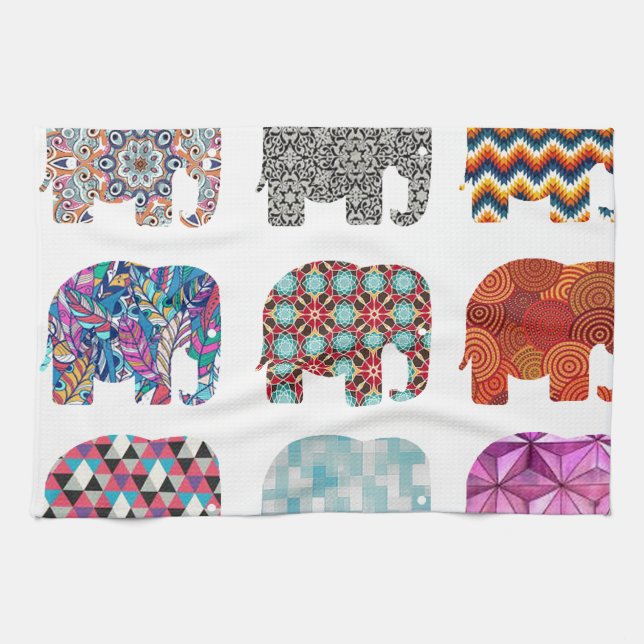 fun colourful funky elephant design kitchen towel (Horizontal)
