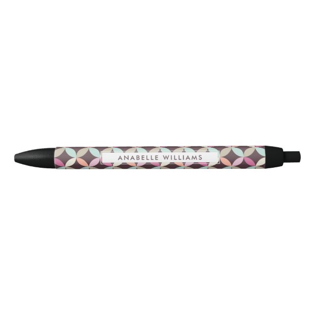 Fun Colourful Geometric Pattern Black Ink Pen (Front)