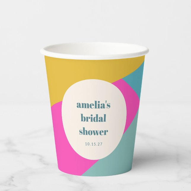 Fun Colourful Geometric Unique Custom Bridal Showe Paper Cups (Front)