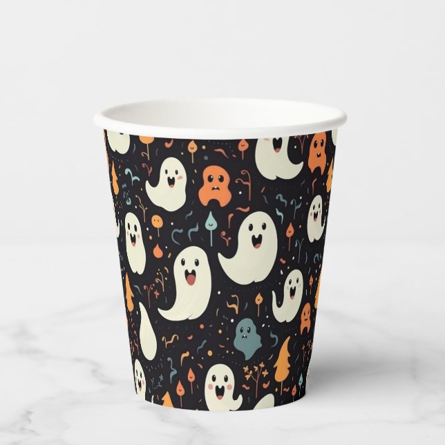 Fun Colourful Ghosts Halloween Paper Cups (Front)