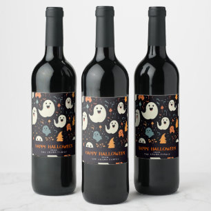 Fun Colourful Ghosts Personalized Happy Halloween Wine Label