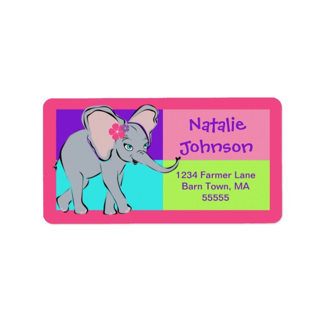 Fun Colourful Girl Elephant Address Label (Front)
