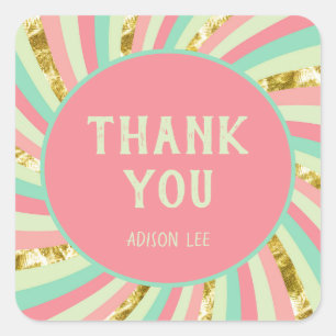 Fun Colourful Gold Pink Small Business Thank You Square Sticker