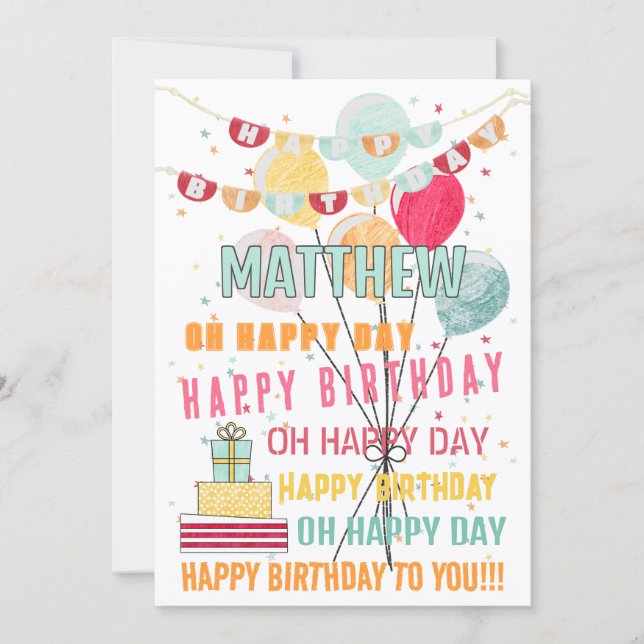 Fun Colourful Happy Birthday Balloons Card (Front)