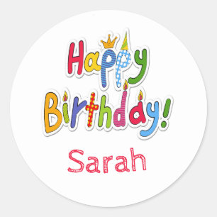 Fun & Colourful Happy Birthday Text – Personalized Classic Round Sticker