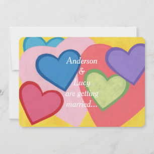 Fun Colourful Hearts Custom Wedding Invites